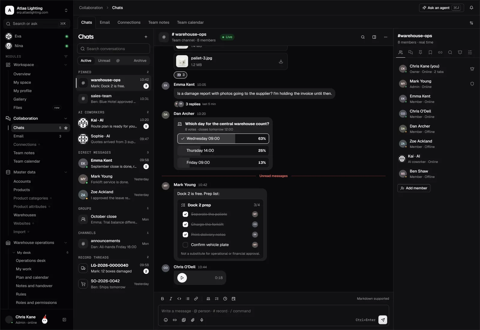 Team and customer messaging in Dika Ops