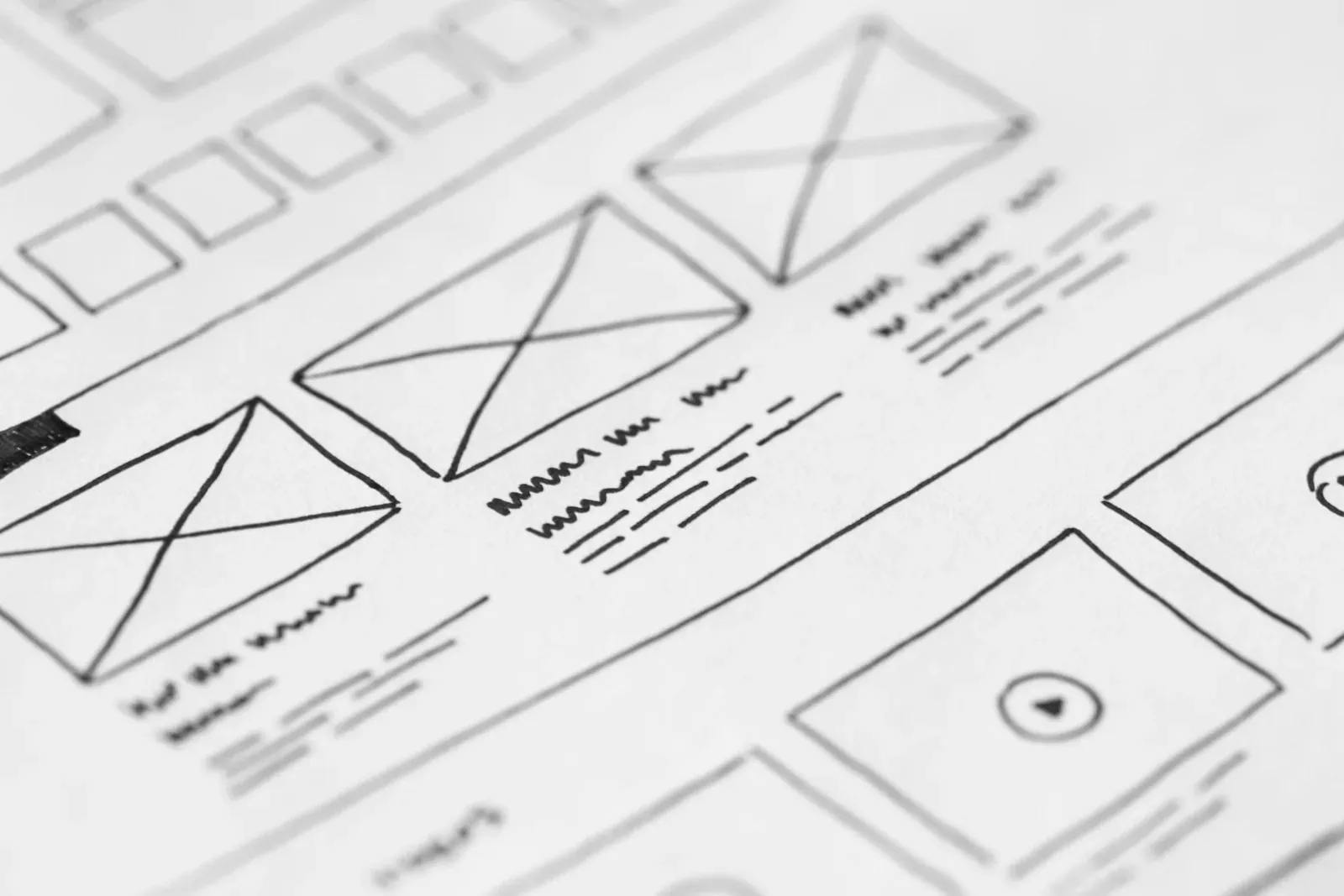 Wireframes sketched on paper during discovery