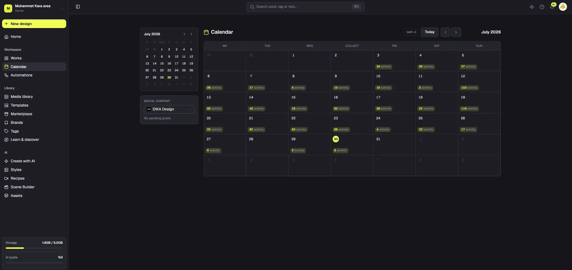 Dika Studio: content calendar
